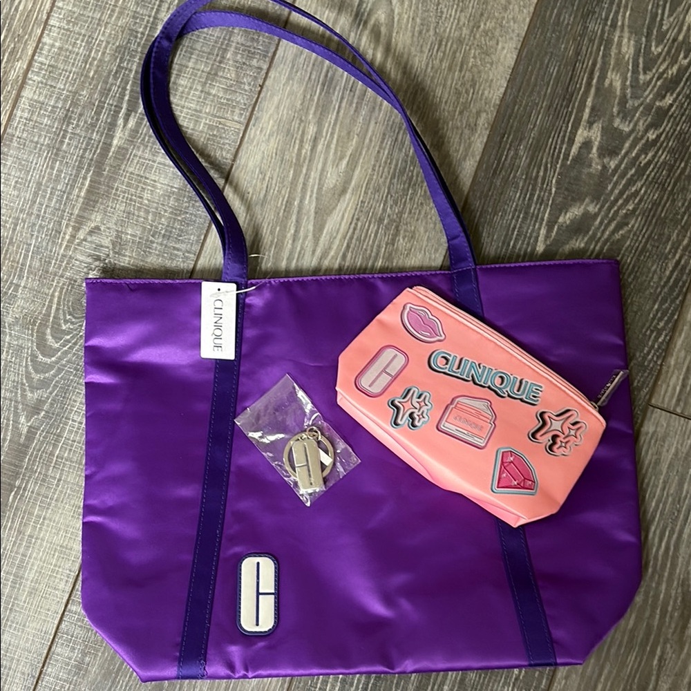 Clinique Vibrant Purple Tote with Pink Accent